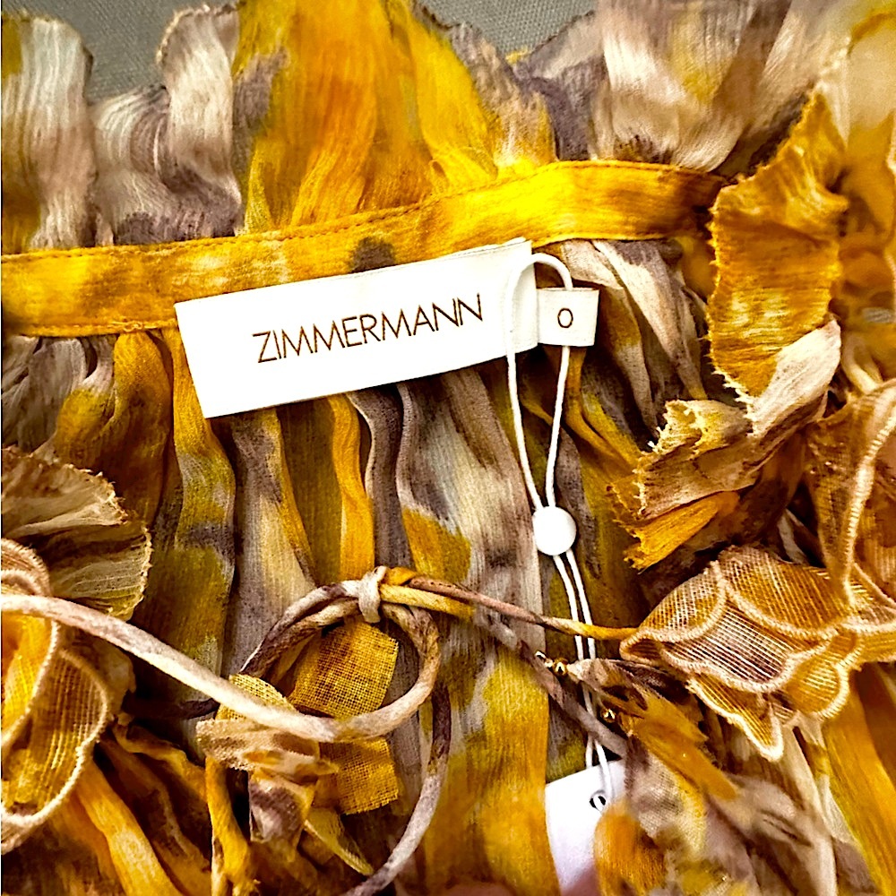 NWT Zimmerman High Tide Flutter Dress in Yellow Ikat Floral, Size 0 - Picture 7 of 15